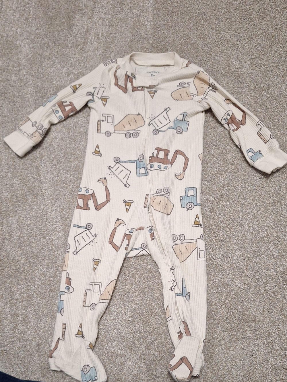 Carter's Cream Ribbed Construction-Print Footed One-Piece